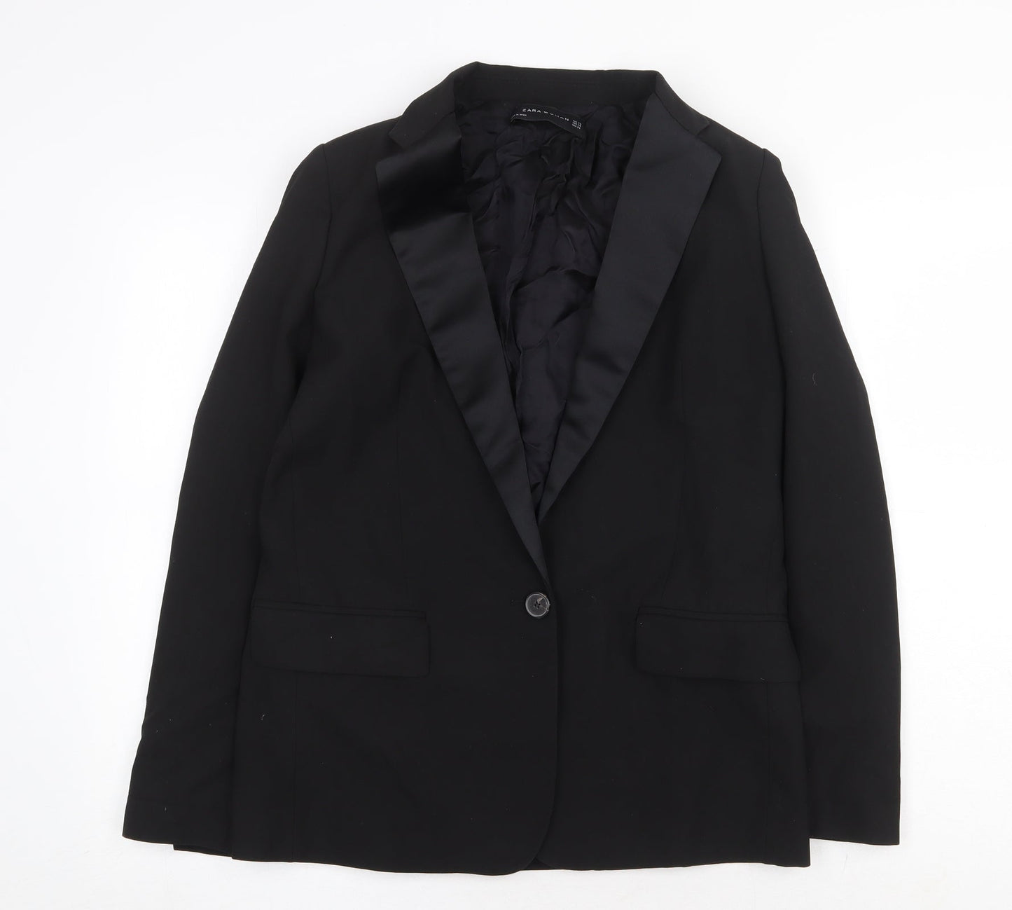 Zara Womens Black Polyester Tuxedo Suit Jacket Size XS Button