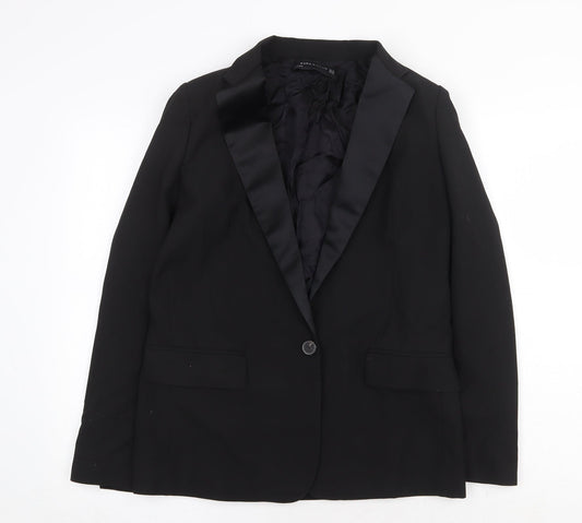 Zara Womens Black Polyester Tuxedo Suit Jacket Size XS Button