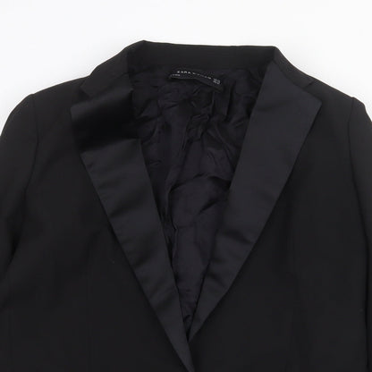 Zara Womens Black Polyester Tuxedo Suit Jacket Size XS Button