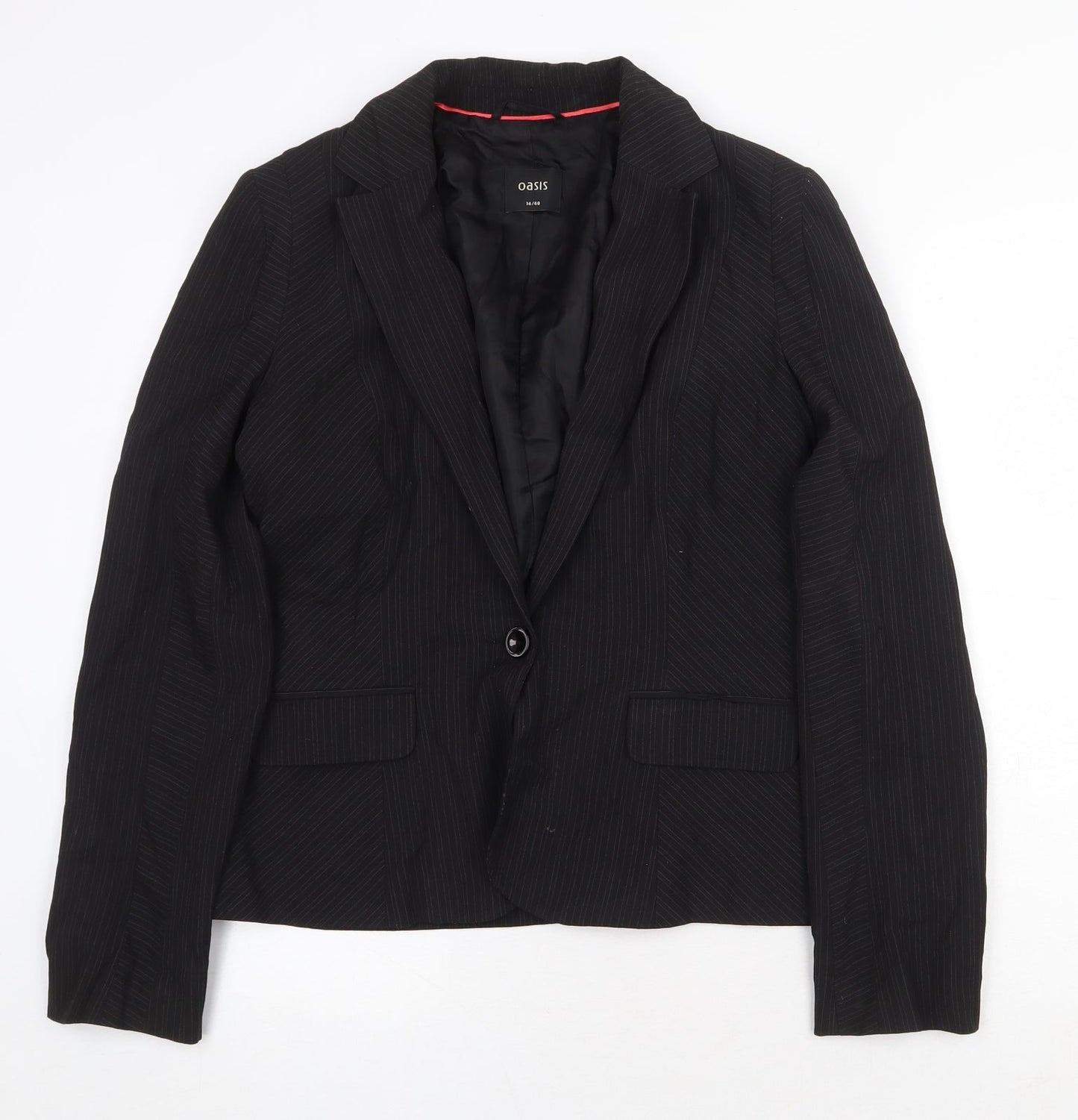 Oasis Womens Black Polyester Jacket Blazer Size 14 Button