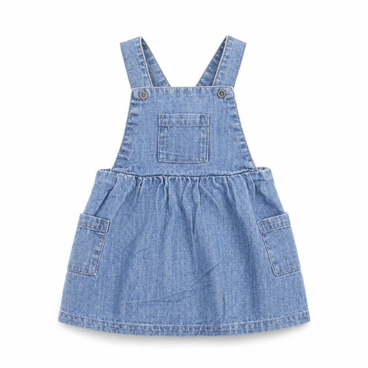 Marks and Spencer Girls Blue Cotton Pinafore/Dungaree Dress Size 3-6 Months Square Neck Button