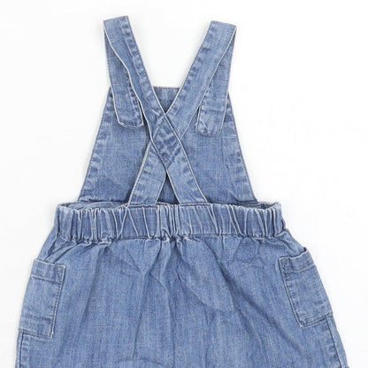 Marks and Spencer Girls Blue Cotton Pinafore/Dungaree Dress Size 3-6 Months Square Neck Button