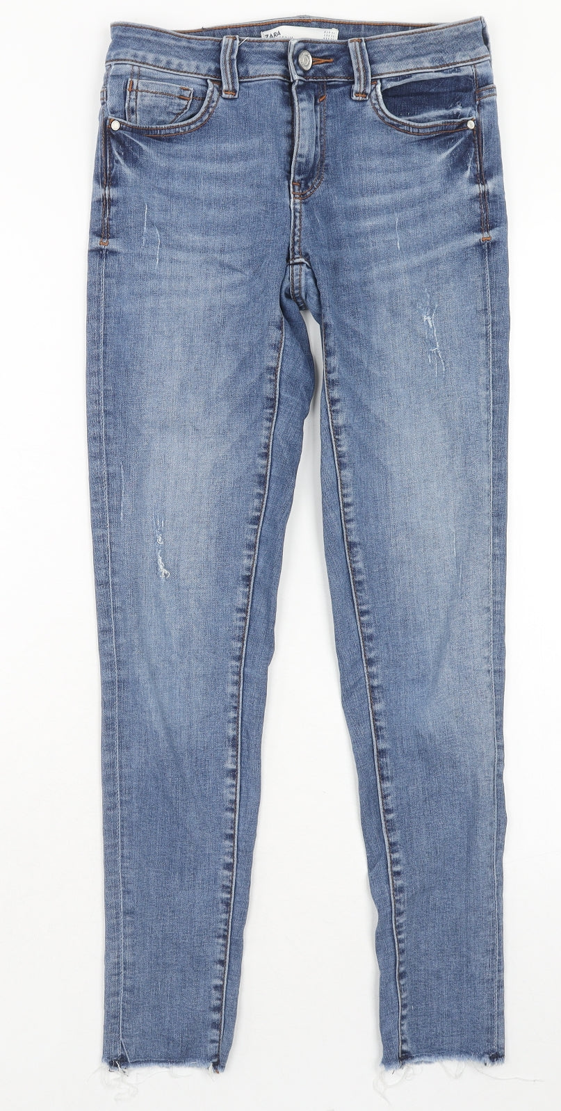 Zara Womens Blue Cotton Skinny Jeans Size 6 Regular Zip