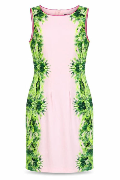 Coast Womens Pink Floral Cotton Pencil Dress Size 8 Boat Neck Zip