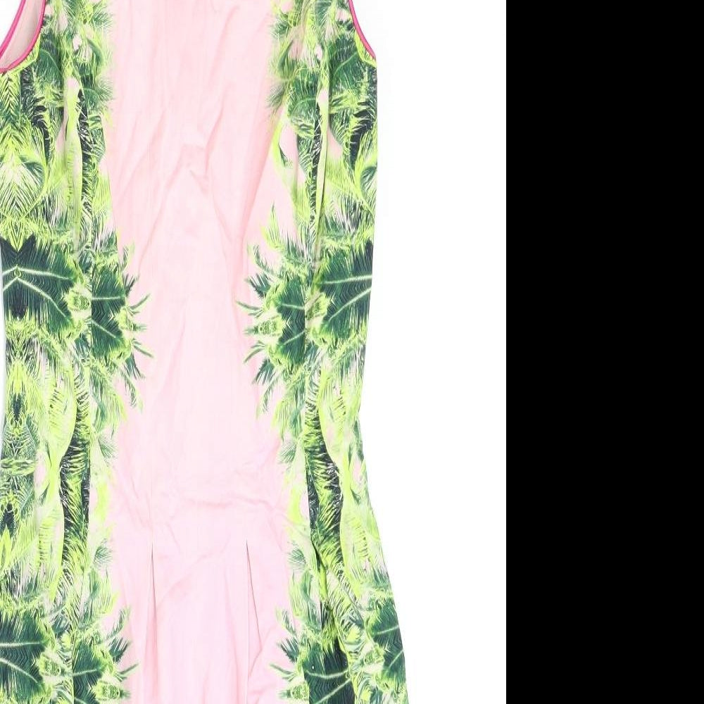 Coast Womens Pink Floral Cotton Pencil Dress Size 8 Boat Neck Zip