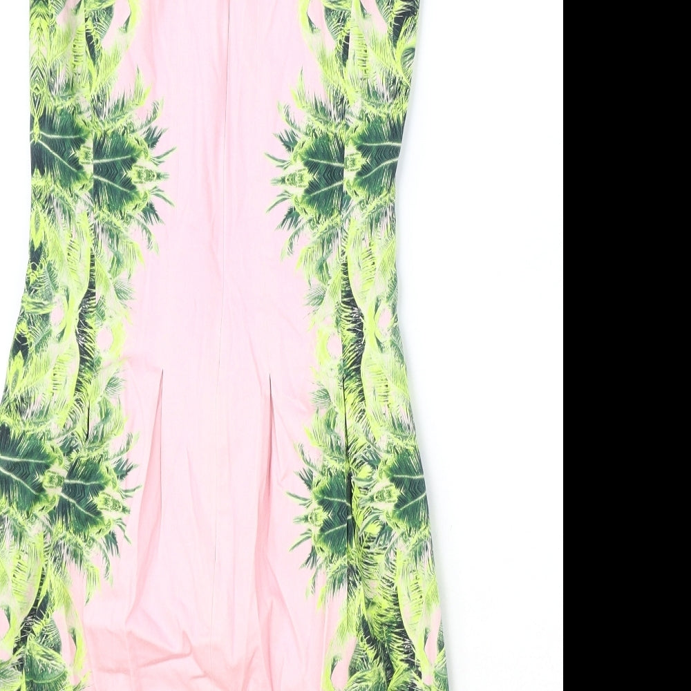 Coast Womens Pink Floral Cotton Pencil Dress Size 8 Boat Neck Zip