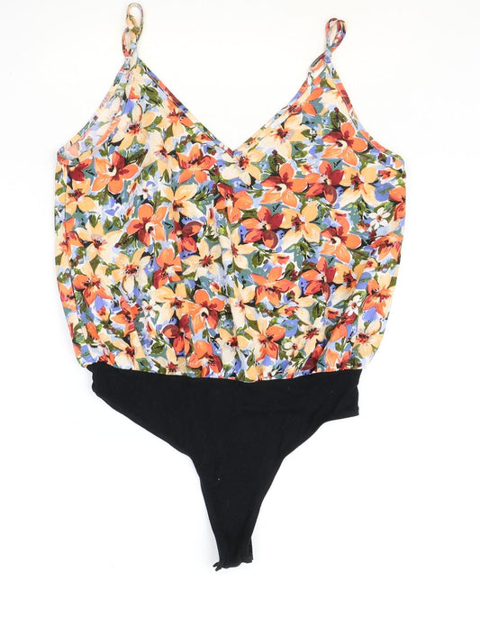 SheIn Womens Multicoloured Floral Polyester Bodysuit One-Piece Size L Snap