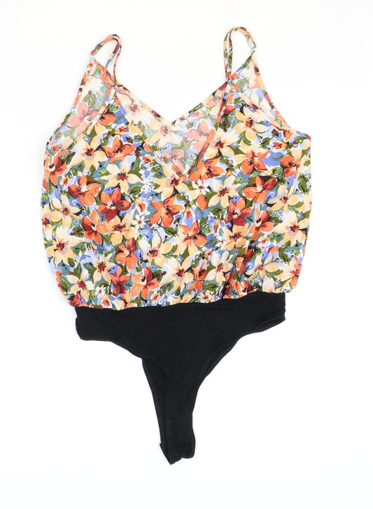 SheIn Womens Multicoloured Floral Polyester Bodysuit One-Piece Size L Snap