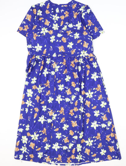 Preworn Womens Blue Floral Polyester A-Line Size S V-Neck Pullover