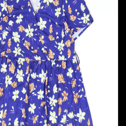 Preworn Womens Blue Floral Polyester A-Line Size S V-Neck Pullover
