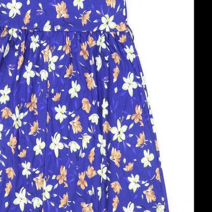 Preworn Womens Blue Floral Polyester A-Line Size S V-Neck Pullover