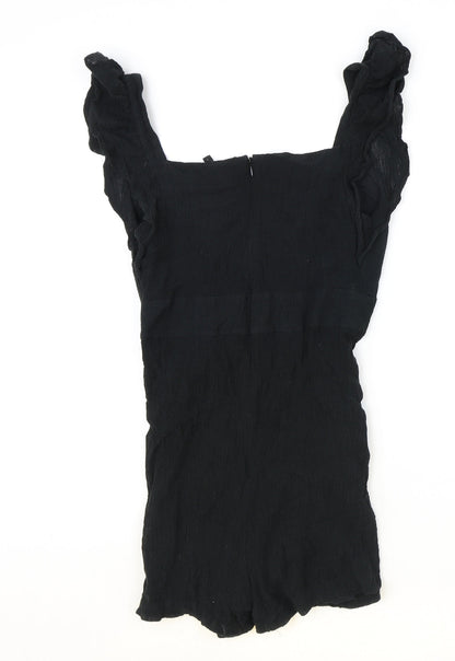 BCBGMAXAZRIA Womens Black Polyester Playsuit One-Piece Size S Zip - Cut Out Detail