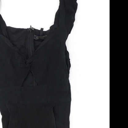 BCBGMAXAZRIA Womens Black Polyester Playsuit One-Piece Size S Zip - Cut Out Detail
