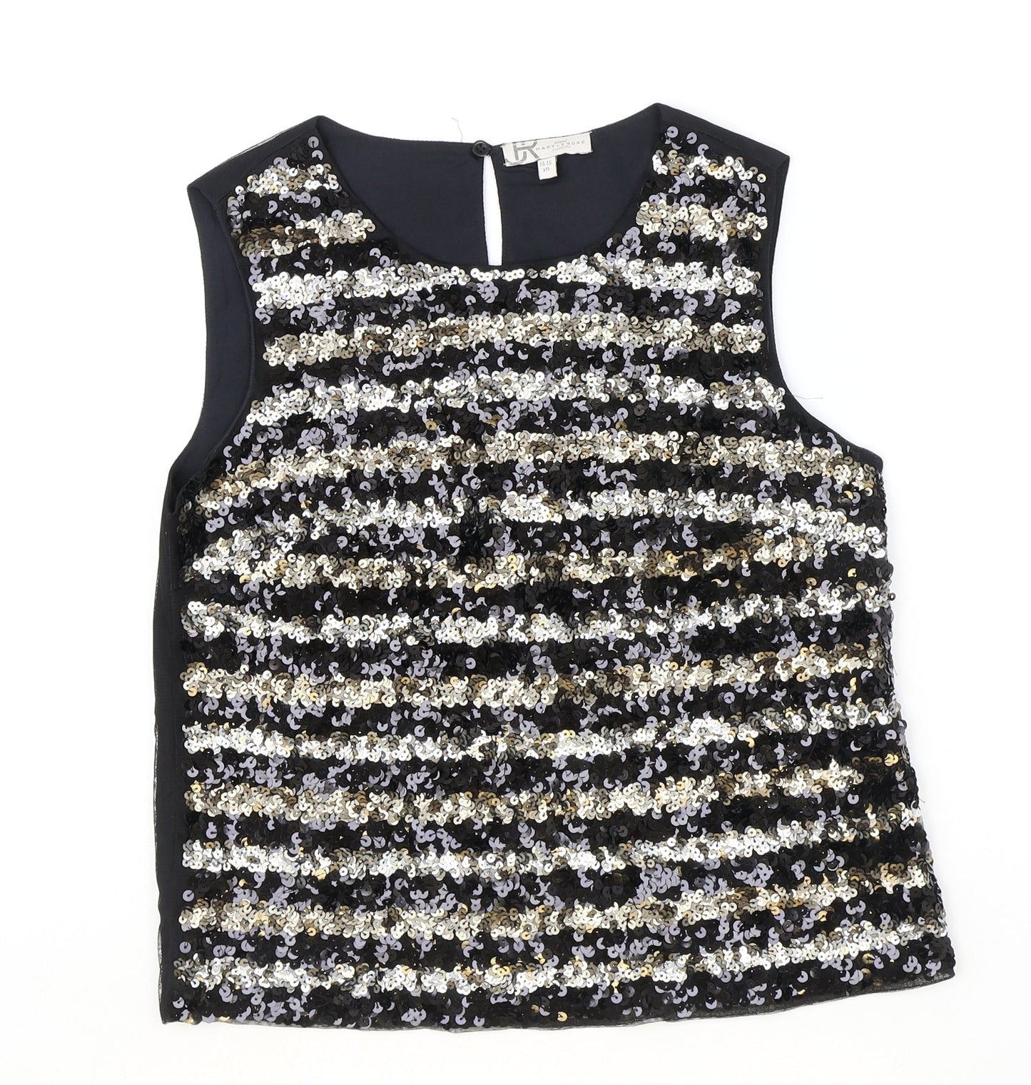 marylebon Girls Black Polyacrylate Fibre Basic Blouse Size 14-15 Years Boat Neck Button