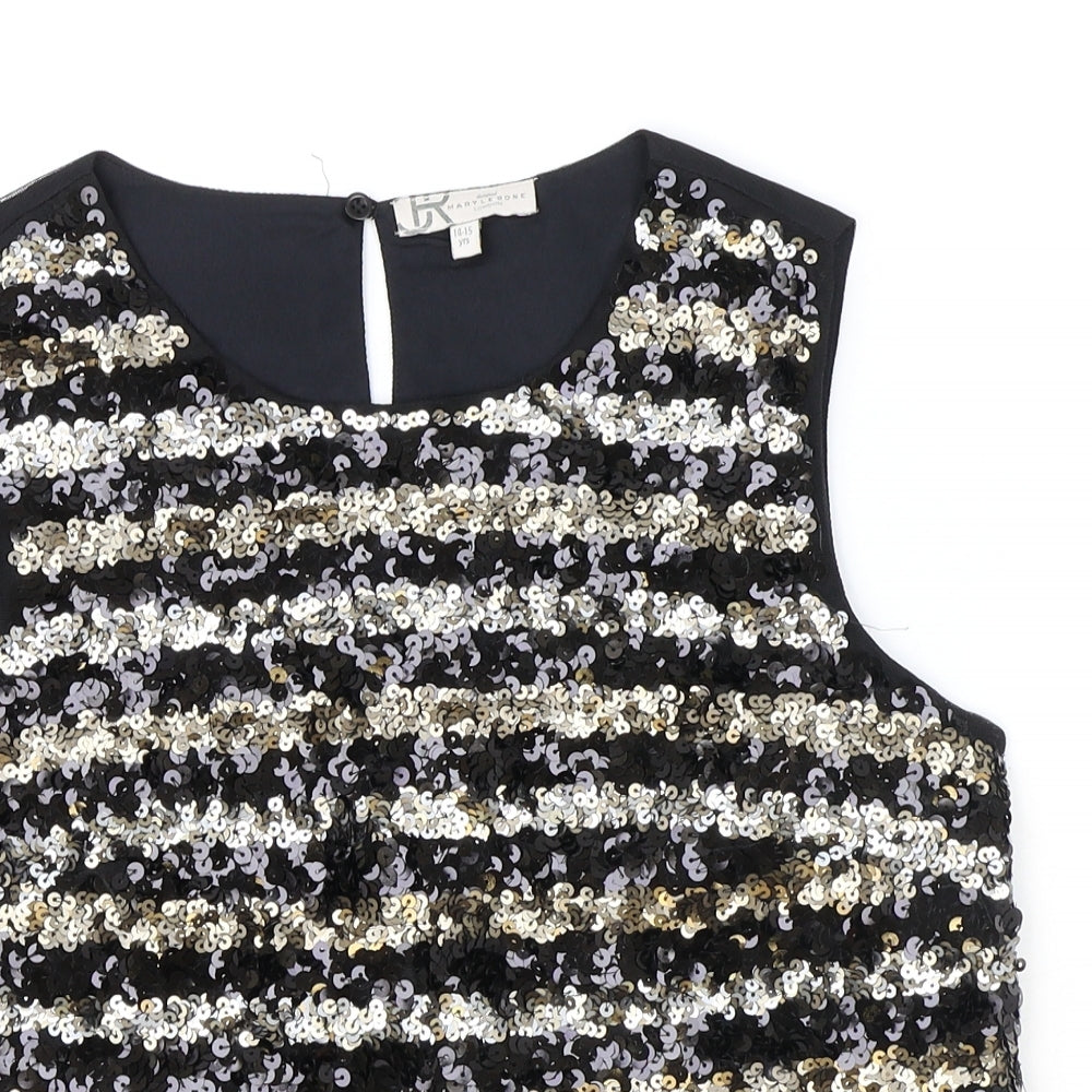marylebon Girls Black Polyacrylate Fibre Basic Blouse Size 14-15 Years Boat Neck Button