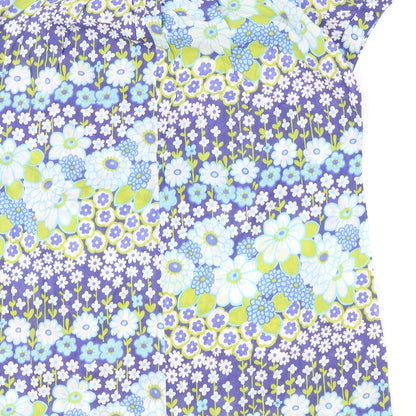 Atmosphere Womens Blue Floral 100% Cotton Shift Size 12 V-Neck Pullover - Tie Neck Detail