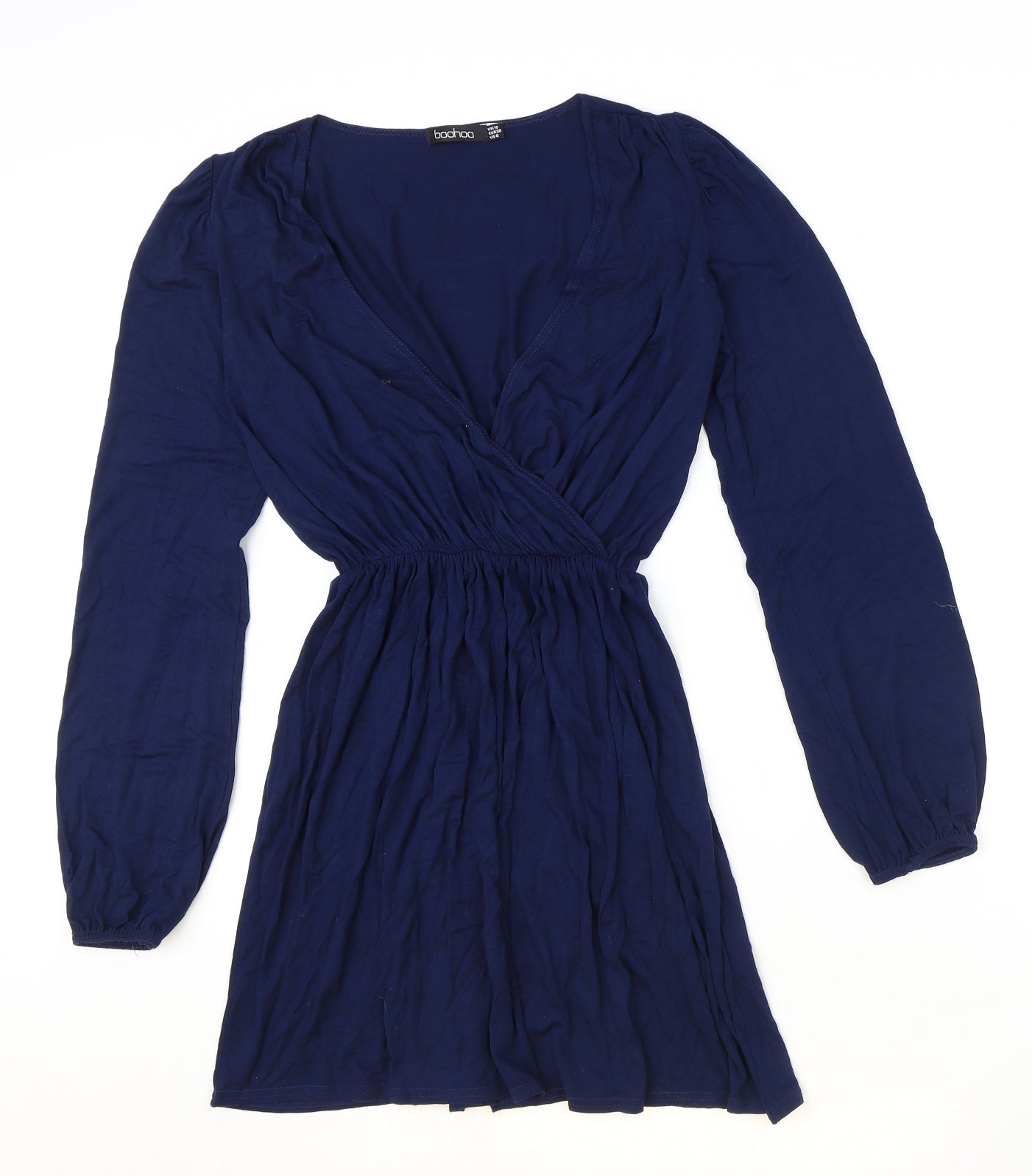 Boohoo Womens Blue Polyester Fit & Flare Size 10 V-Neck Pullover