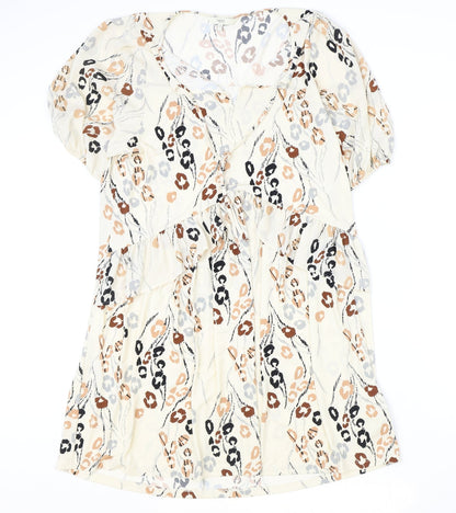 NEXT Womens Beige Animal Print Polyester A-Line Size 10 V-Neck Tie - Tie Neck Detail