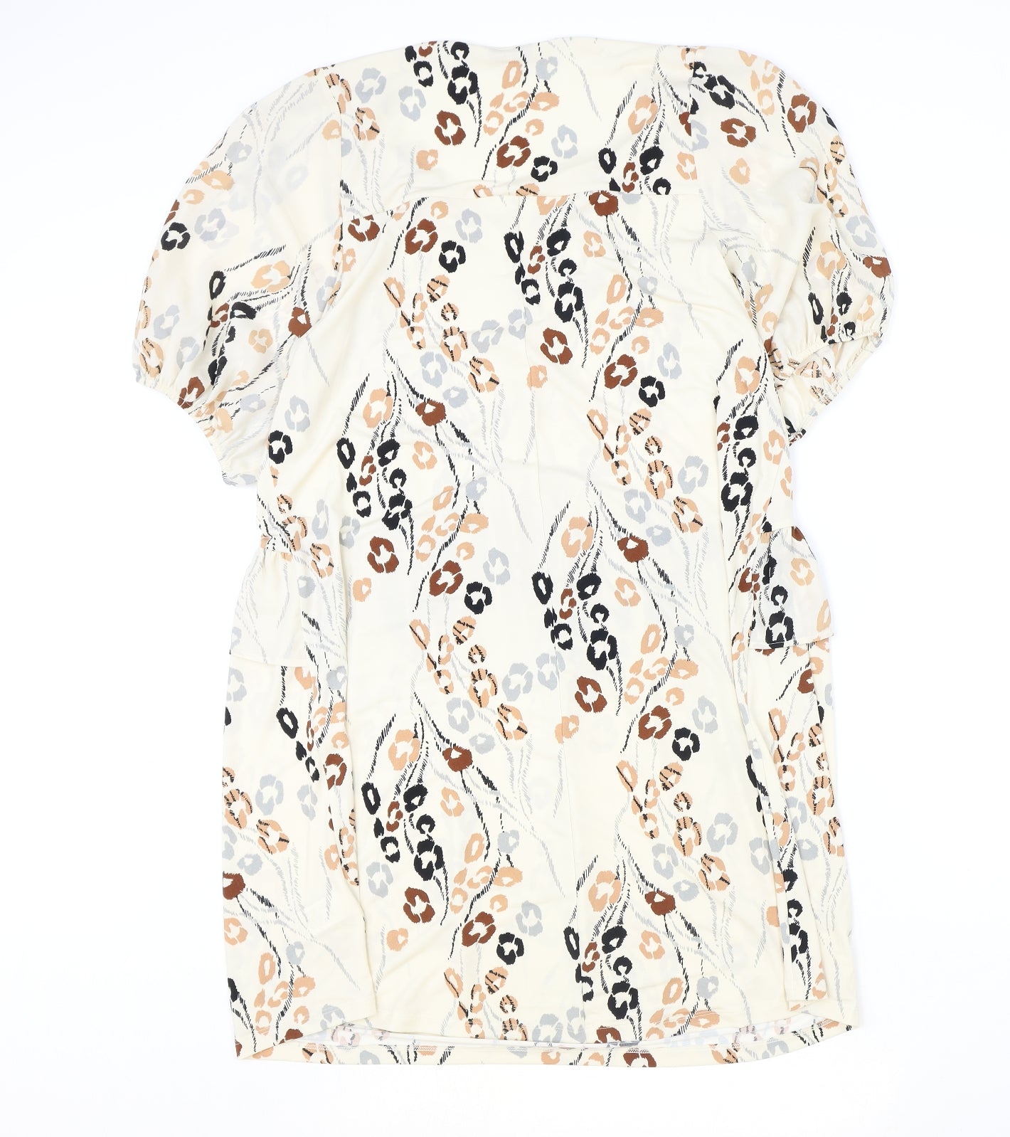 NEXT Womens Beige Animal Print Polyester A-Line Size 10 V-Neck Tie - Tie Neck Detail