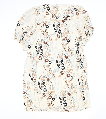 NEXT Womens Beige Animal Print Polyester A-Line Size 10 V-Neck Tie - Tie Neck Detail