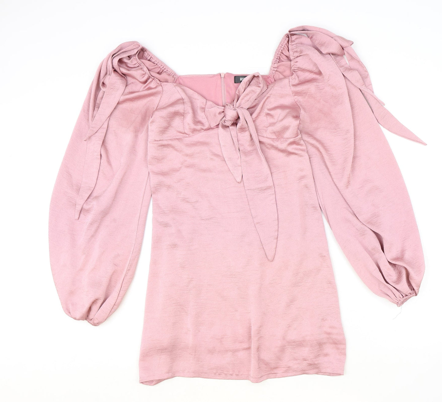 Missguided Womens Pink Polyester Shift Size 10 Sweetheart Zip - Shoulder Tie Detail