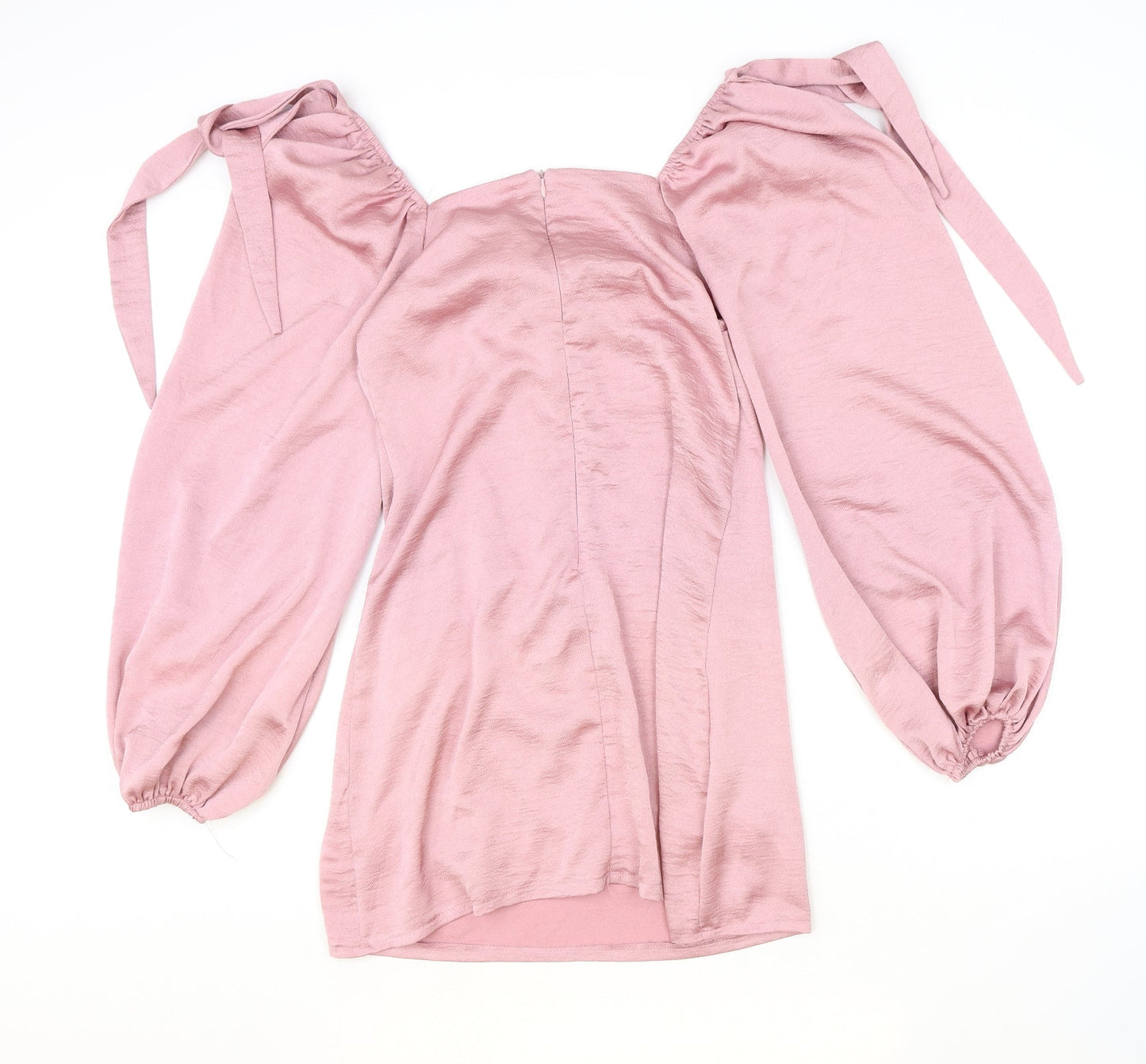 Missguided Womens Pink Polyester Shift Size 10 Sweetheart Zip - Shoulder Tie Detail