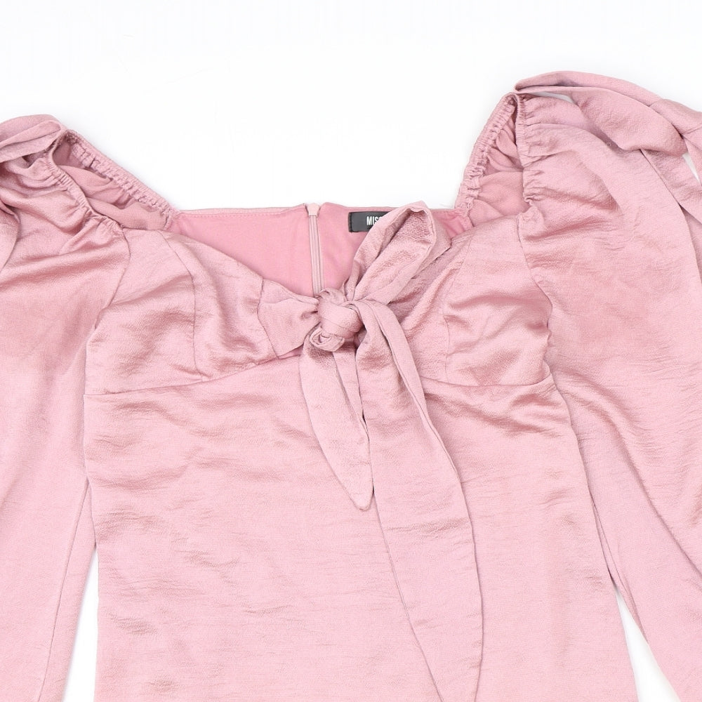 Missguided Womens Pink Polyester Shift Size 10 Sweetheart Zip - Shoulder Tie Detail