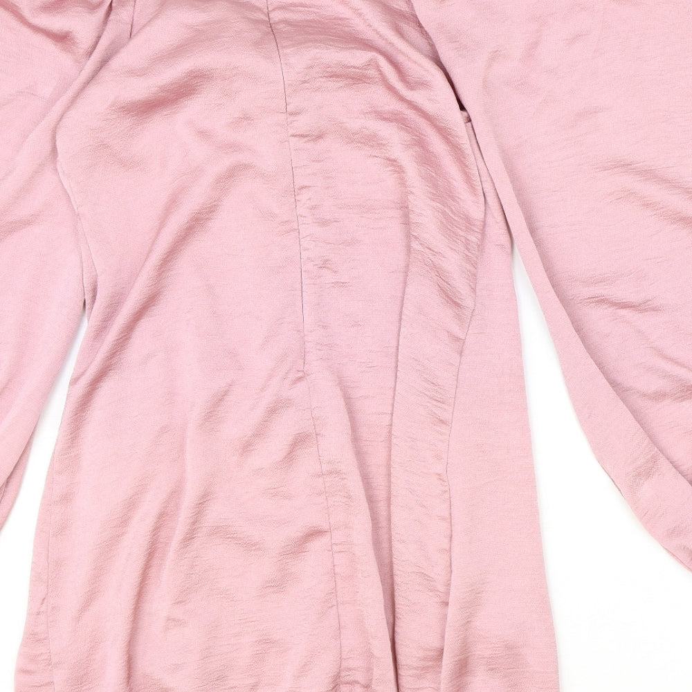 Missguided Womens Pink Polyester Shift Size 10 Sweetheart Zip - Shoulder Tie Detail