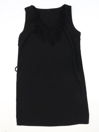 Preworn Womens Black Polyester Shift Size 14 V-Neck Pullover