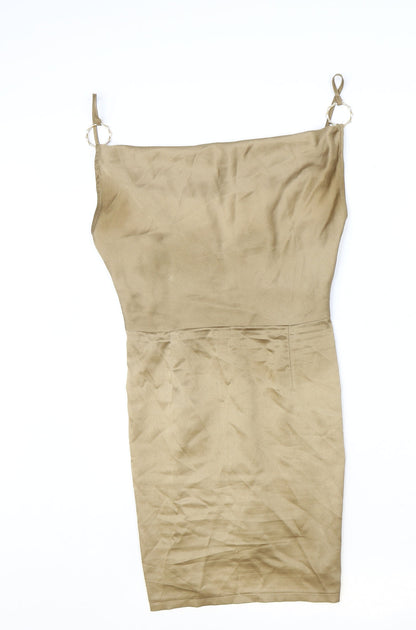 PRETTYLITTLETHING Womens Gold Polyester Bodycon Size 10 Square Neck Zip