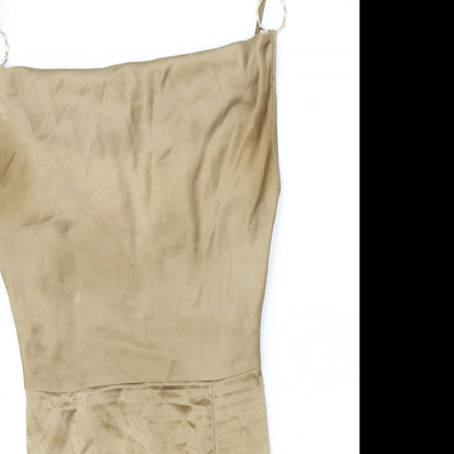 PRETTYLITTLETHING Womens Gold Polyester Bodycon Size 10 Square Neck Zip