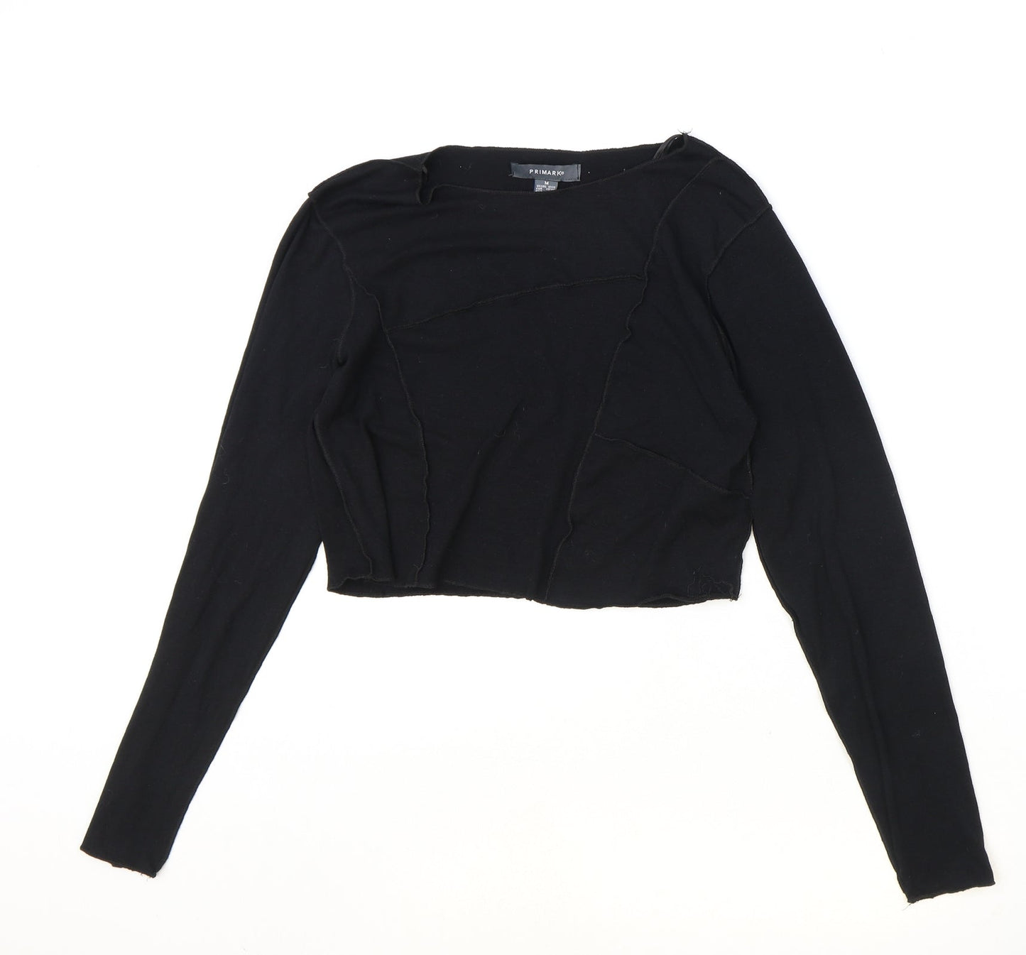 Primark Womens Black Viscose Cropped Blouse Size M Boat Neck