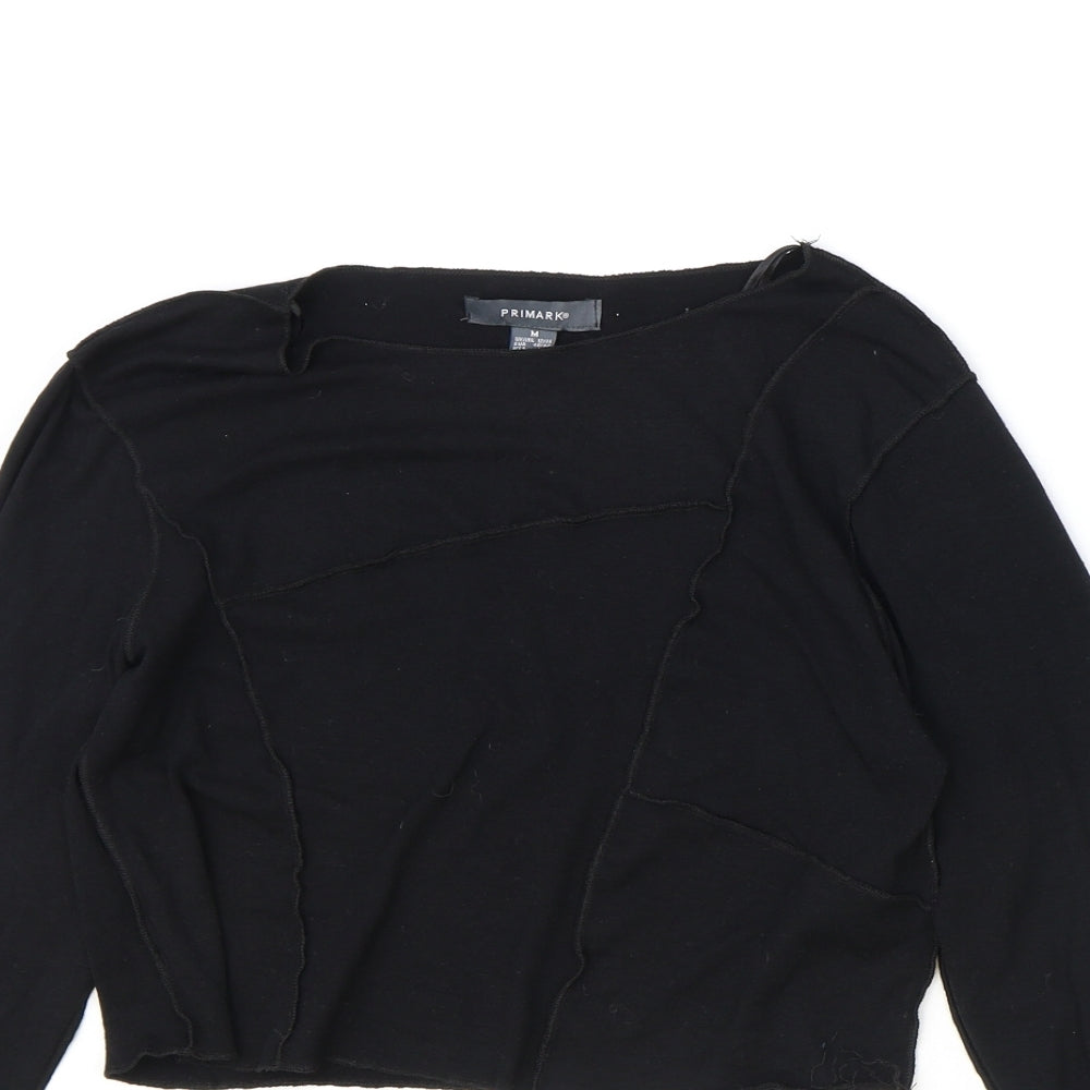 Primark Womens Black Viscose Cropped Blouse Size M Boat Neck