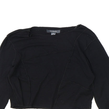 Primark Womens Black Viscose Cropped Blouse Size M Boat Neck