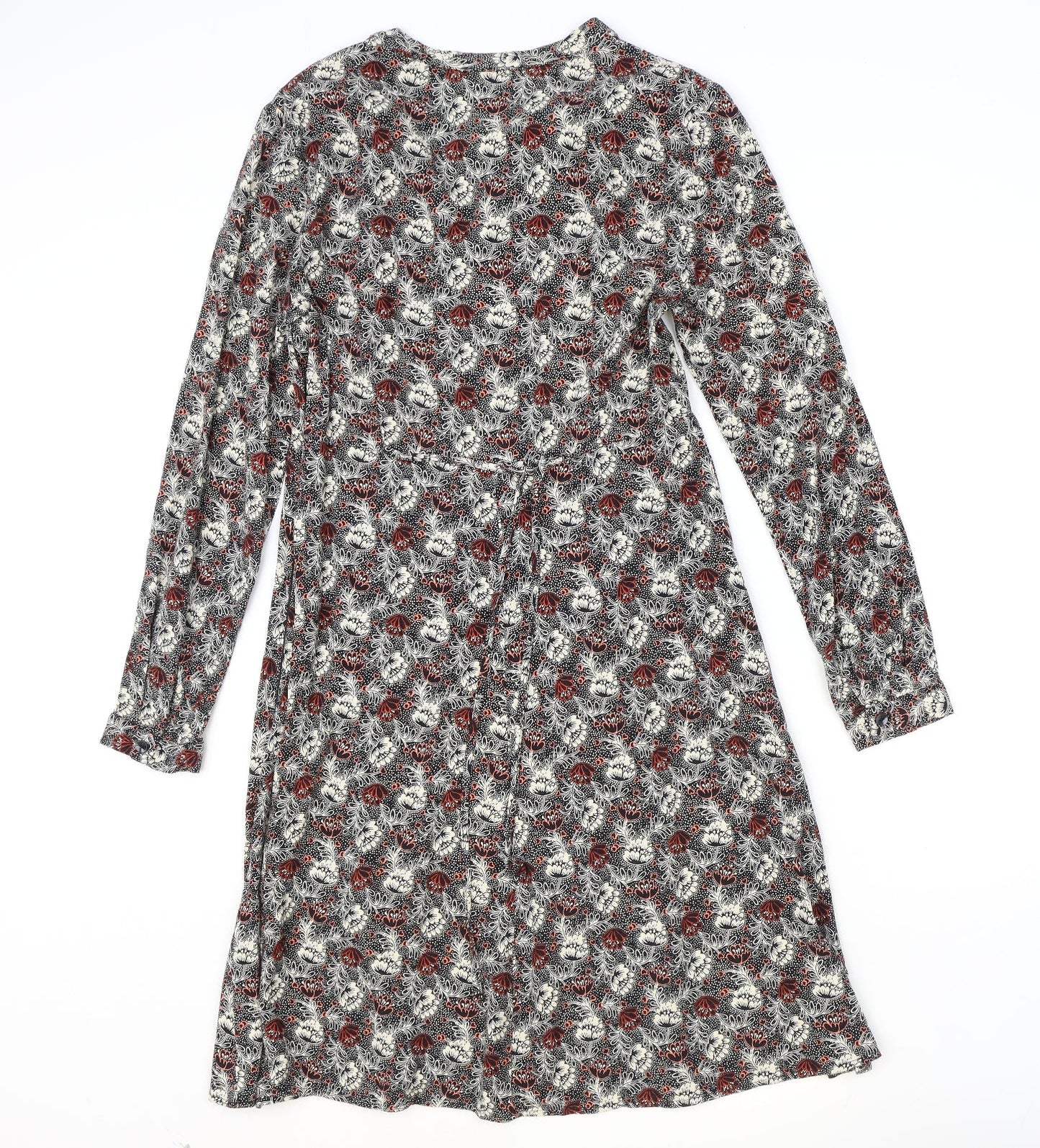 Marks and Spencer Womens Black Geometric Viscose A-Line Size 10 V-Neck Zip