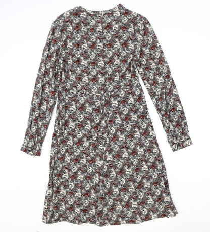Marks and Spencer Womens Black Geometric Viscose A-Line Size 10 V-Neck Zip