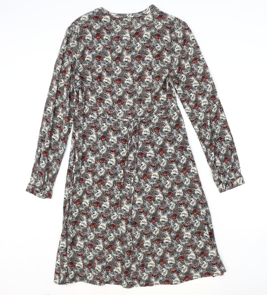 Marks and Spencer Womens Black Geometric Viscose A-Line Size 10 V-Neck Zip