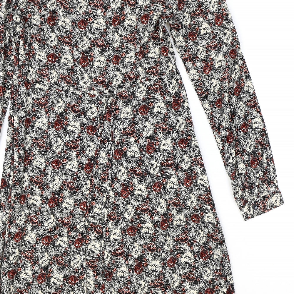 Marks and Spencer Womens Black Geometric Viscose A-Line Size 10 V-Neck Zip