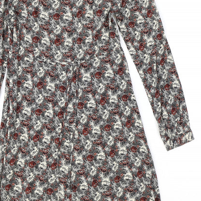 Marks and Spencer Womens Black Geometric Viscose A-Line Size 10 V-Neck Zip