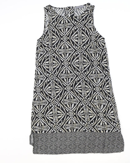 Principles Womens Black Geometric Viscose Tank Dress Size 12 Round Neck Button