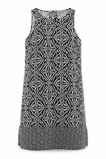Principles Womens Black Geometric Viscose Tank Dress Size 12 Round Neck Button