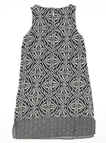 Principles Womens Black Geometric Viscose Tank Dress Size 12 Round Neck Button