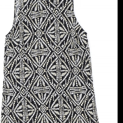 Principles Womens Black Geometric Viscose Tank Dress Size 12 Round Neck Button
