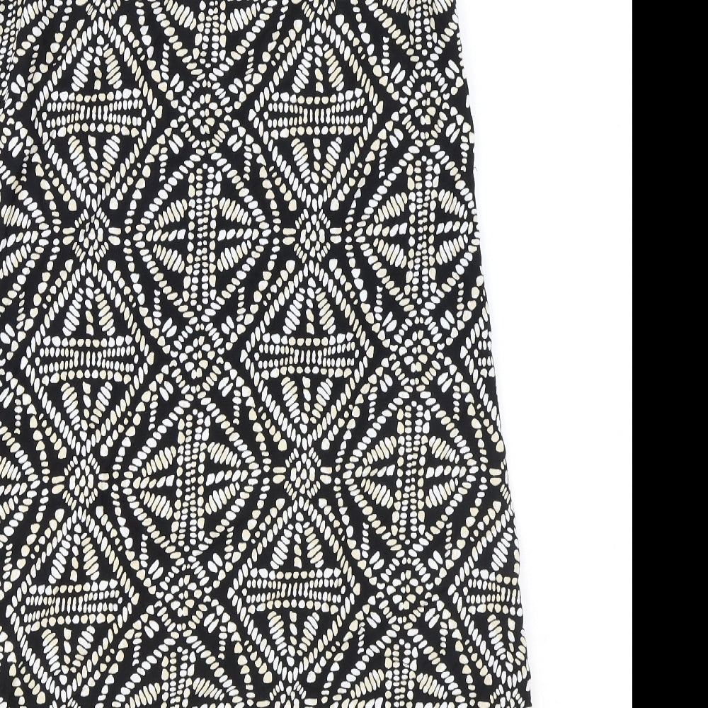 Principles Womens Black Geometric Viscose Tank Dress Size 12 Round Neck Button