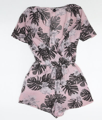 Divided Womens Pink Geometric Polyester Playsuit One-Piece Size 6 Pullover - Wrap Front