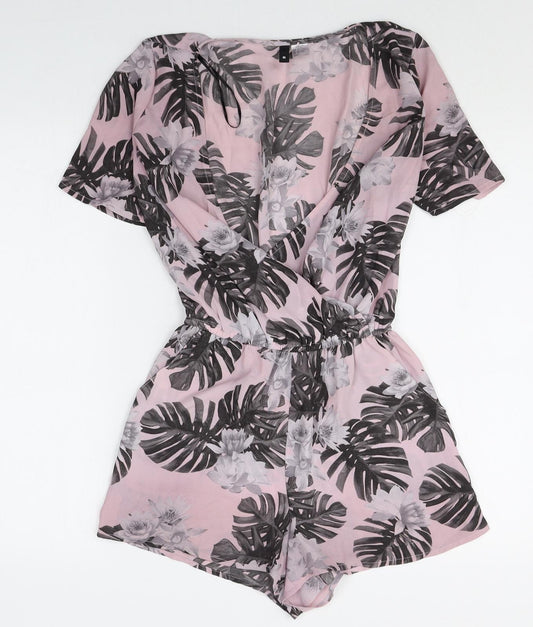 Divided Womens Pink Geometric Polyester Playsuit One-Piece Size 6 Pullover - Wrap Front