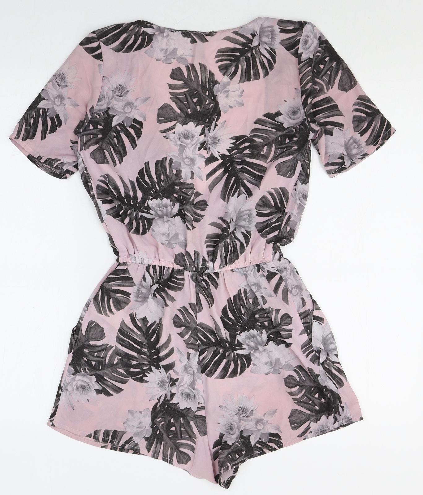 Divided Womens Pink Geometric Polyester Playsuit One-Piece Size 6 Pullover - Wrap Front