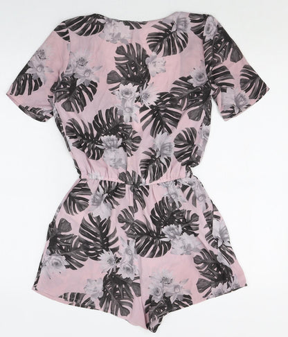 Divided Womens Pink Geometric Polyester Playsuit One-Piece Size 6 Pullover - Wrap Front