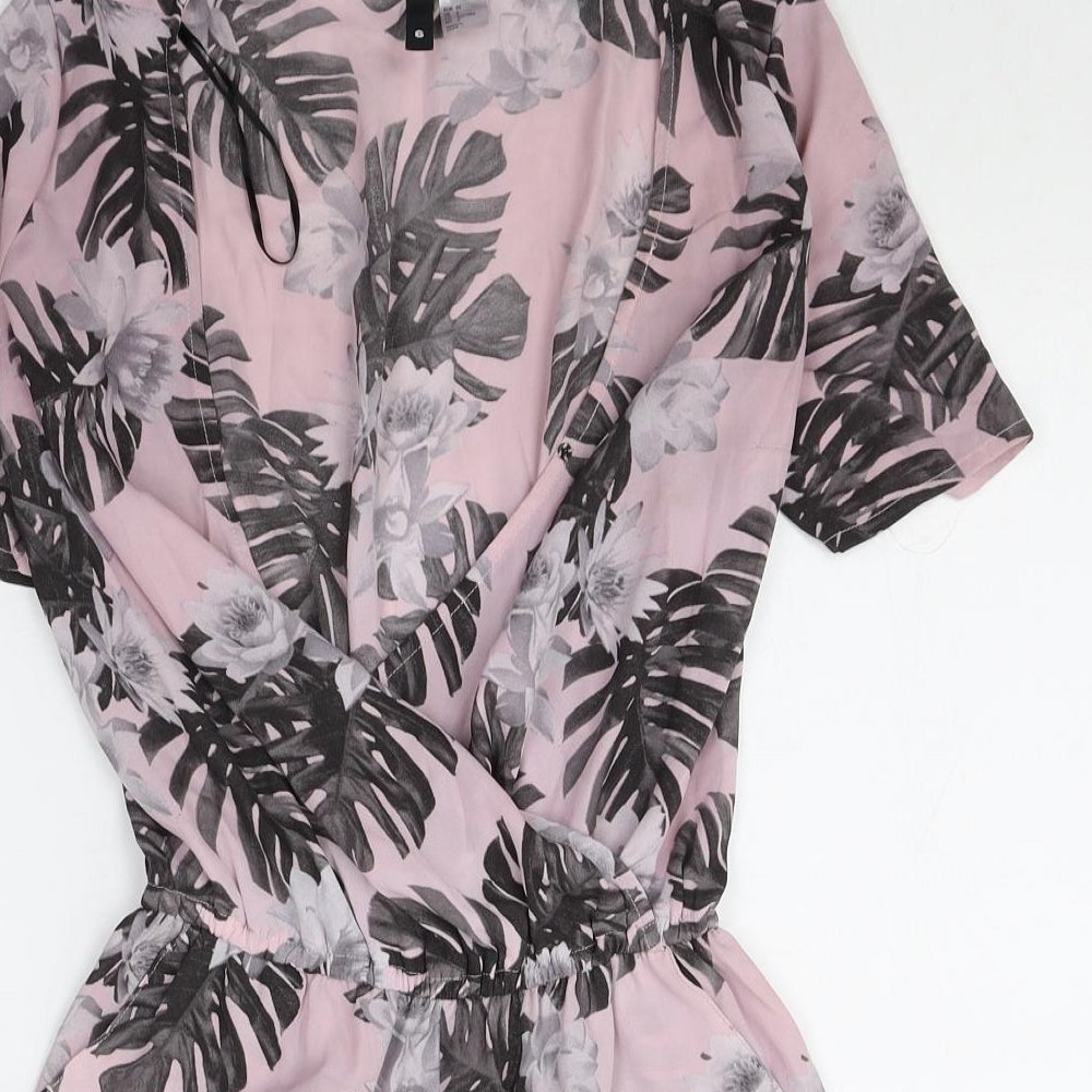 Divided Womens Pink Geometric Polyester Playsuit One-Piece Size 6 Pullover - Wrap Front