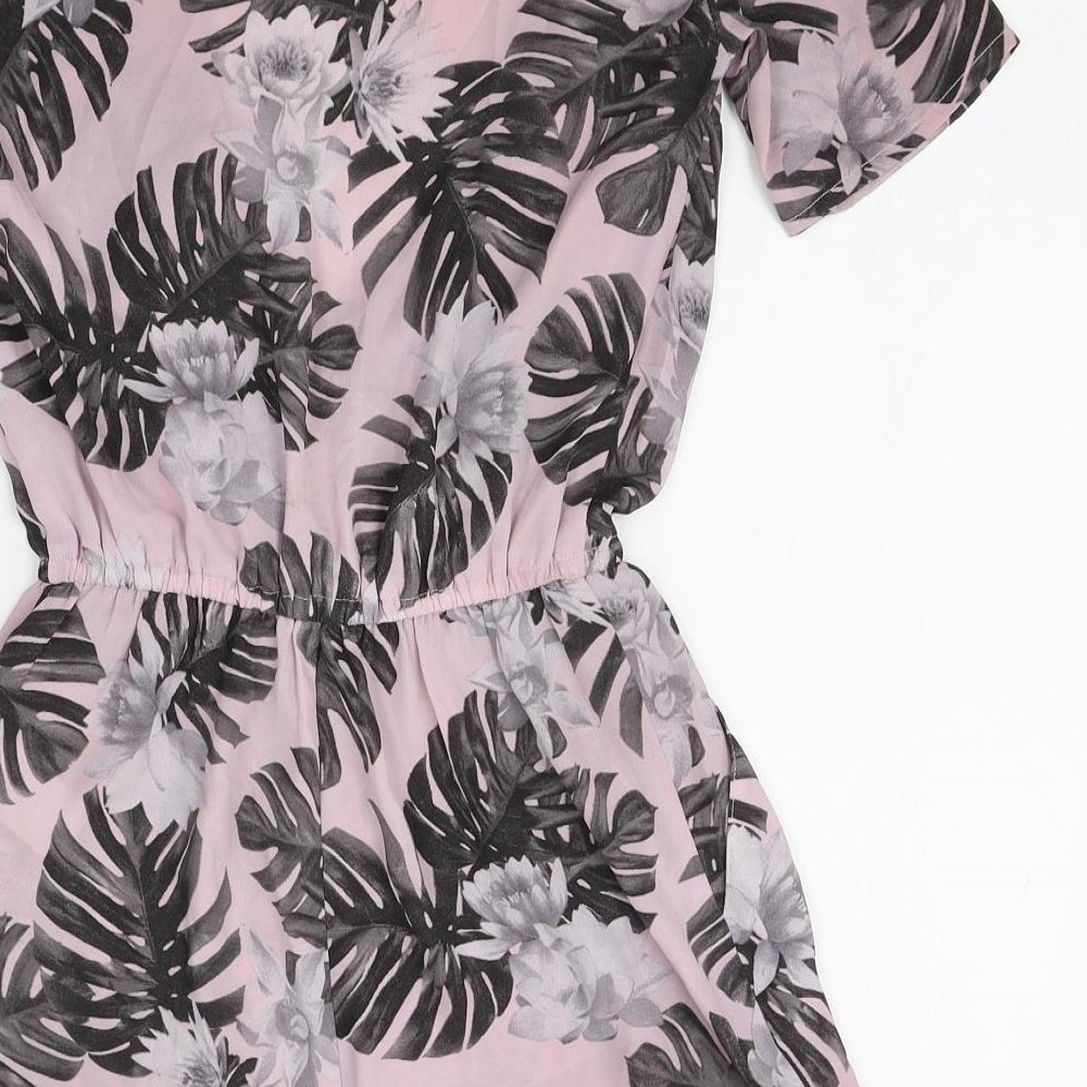 Divided Womens Pink Geometric Polyester Playsuit One-Piece Size 6 Pullover - Wrap Front